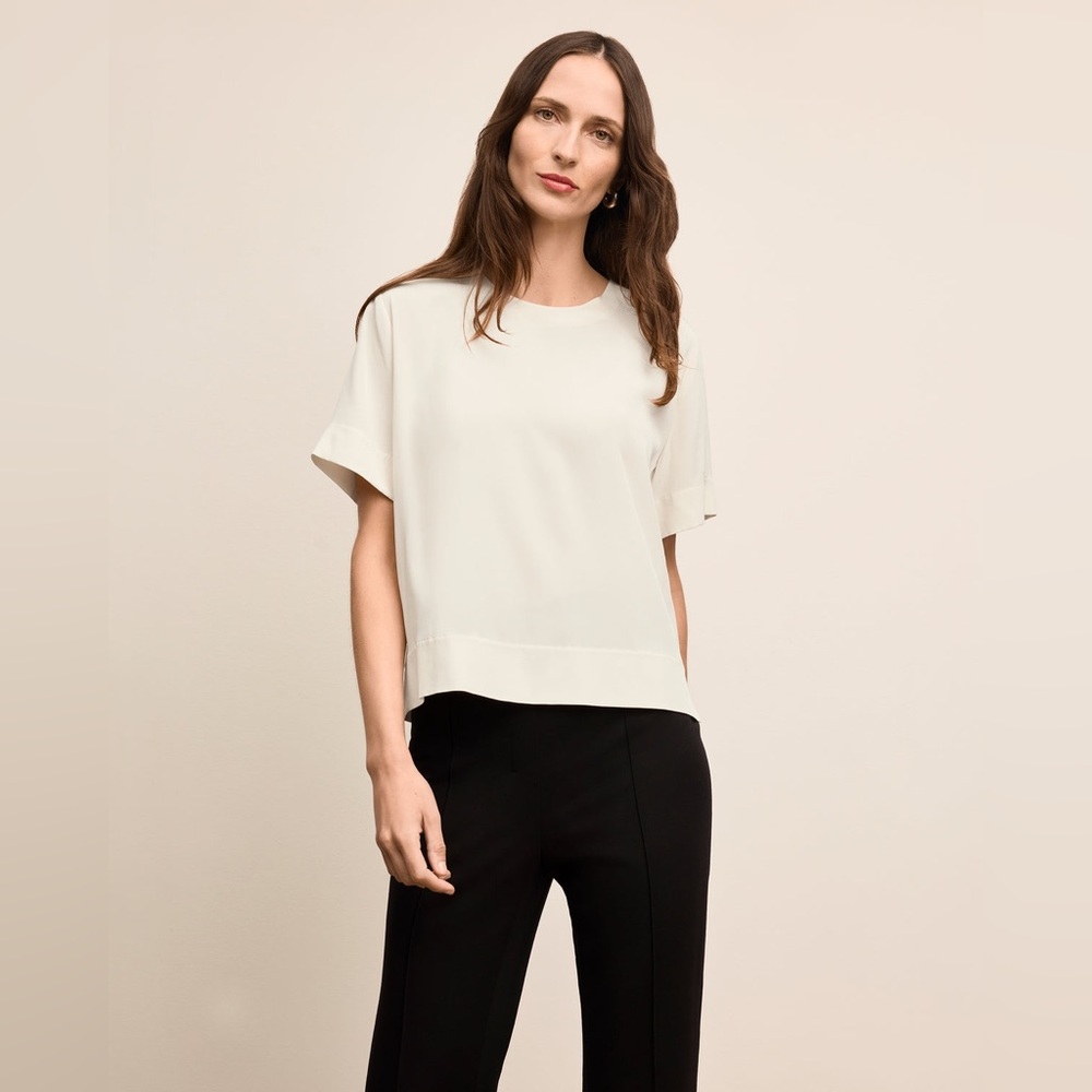 MM Lafleur Washable Silk The Annika Fancy Tee Short Sleeve Crewneck XS Ivory